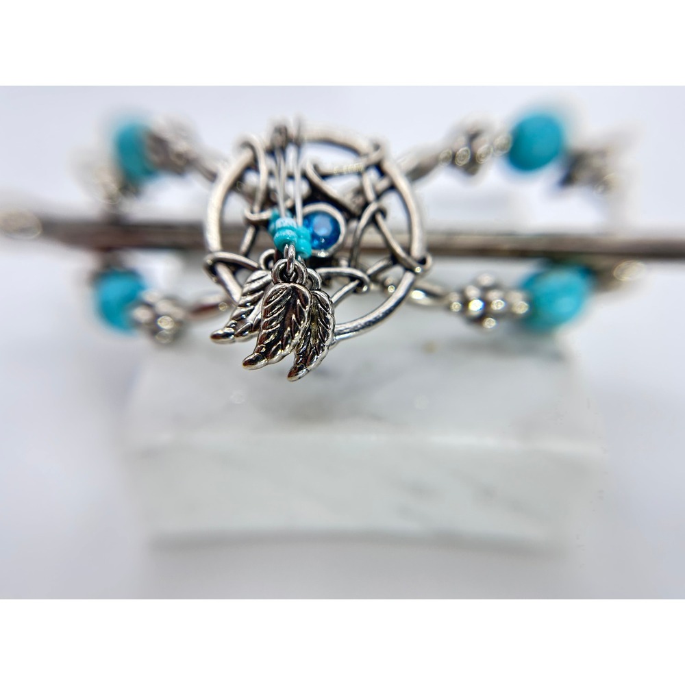 Lilla Rose Flexi Hair Clip Silver Dreamcatcher Turquoise Bead Feather Hair Pin